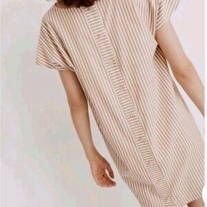 Madewell Beige and White Striped Button-Back Dress